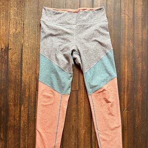 Outdoor Voices Tri-colored Ankle-Length Yoga Pants Pink Grey Teal Size L